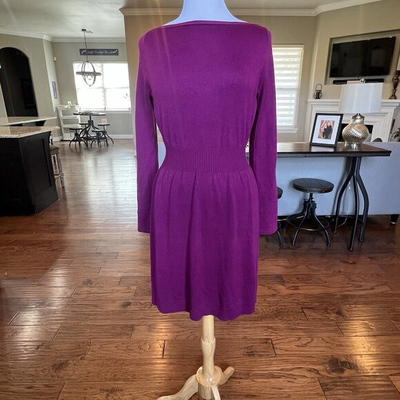 Laundry by Shelli Segal Dress Womens Size Large Bell Snap Sleeves Boat Neck Wine - Picture 2 of 16